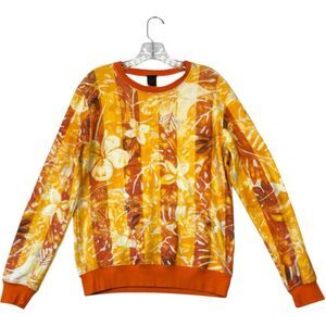 Jijil Made in Italy Floral Orange Crewneck Sweater sz Medium Tropical Retro Luxe